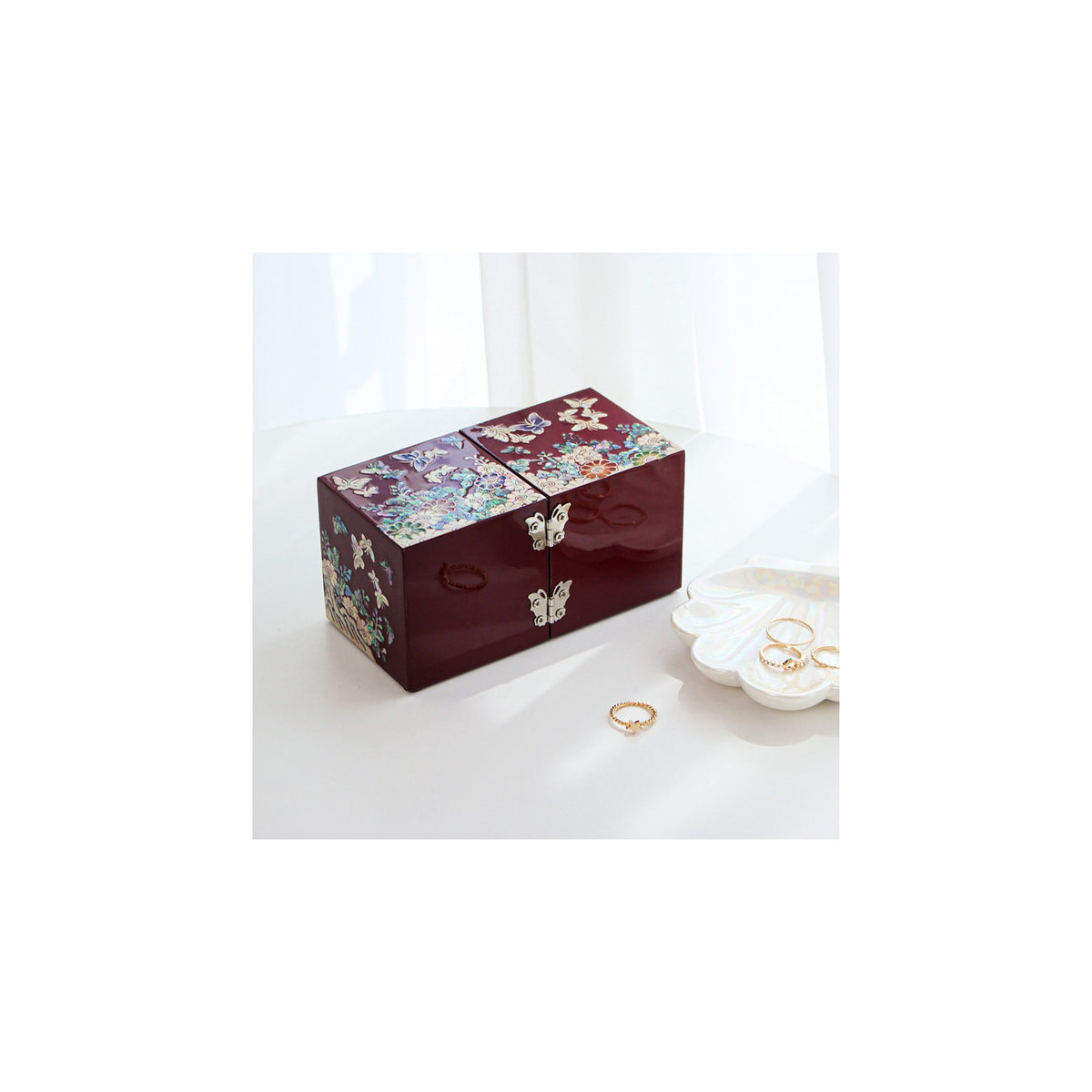 Premium Najeonchilgi Mini Double Lidded Small (Butterfly Chrysanthemum) Secret Mother of Pearl Jewelry Box Jewelry Box – detail view 7 [KS-CUT:P0000HJI:67435560b0ca]