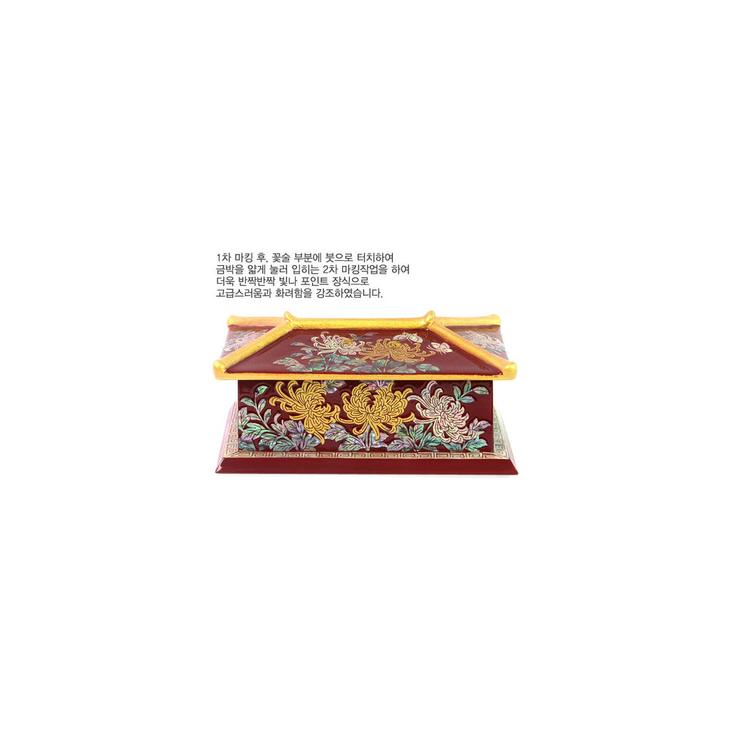 2-Piece Set: Masterpiece Najeon Gold Trimmed Chrysanthemum Roof Tile Pen Case Red Business Card Case (Master Artisan Kim Yong-gwan) – detail view 7 [KS-CUT:P0000GTH:f4f2f6733700]
