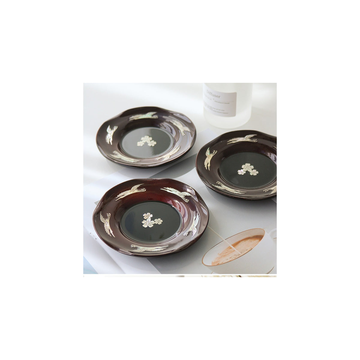 6-Piece Set: Najeonchilgi 5 Crane Tea Coaster Set Mother of Pearl Coaster Traditional Coaster (Master Artisan Lee Won-geun) – detail view 7 [KS-CUT:P0000IBW:c20c3f9296df]