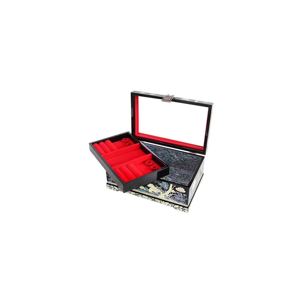 Premium Najeonchilgi 2 Tier Birds & Flowers Peony Black Mother of Pearl Jewelry Box Jewelry Box Yedan Wedding Gift Box, 24 cm – detail view 7 [KS-CUT:P0000LZO:00caee764895]