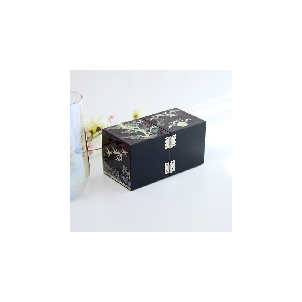 Hanji Mini Mother of Pearl Double Lidded Small (Pine & Crane) Secret Jewelry Box Jewelry Box – detail view 8 [KS-CUT:P0000QNG:4b9614963db4]