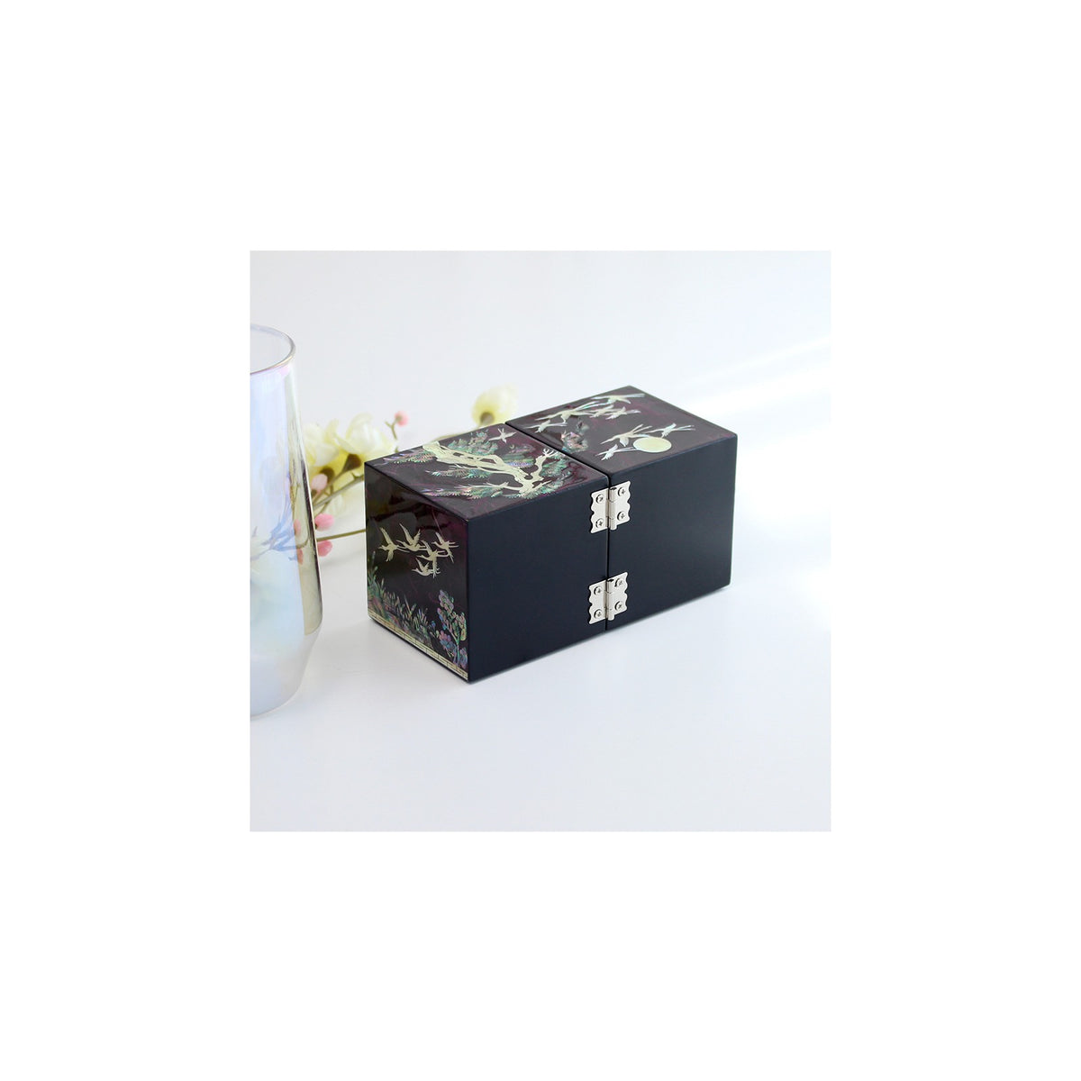 Hanji Mini Mother of Pearl Double Lidded Small (Pine & Crane) Secret Jewelry Box Jewelry Box – detail view 8 [KS-CUT:P0000QNG:4b9614963db4]