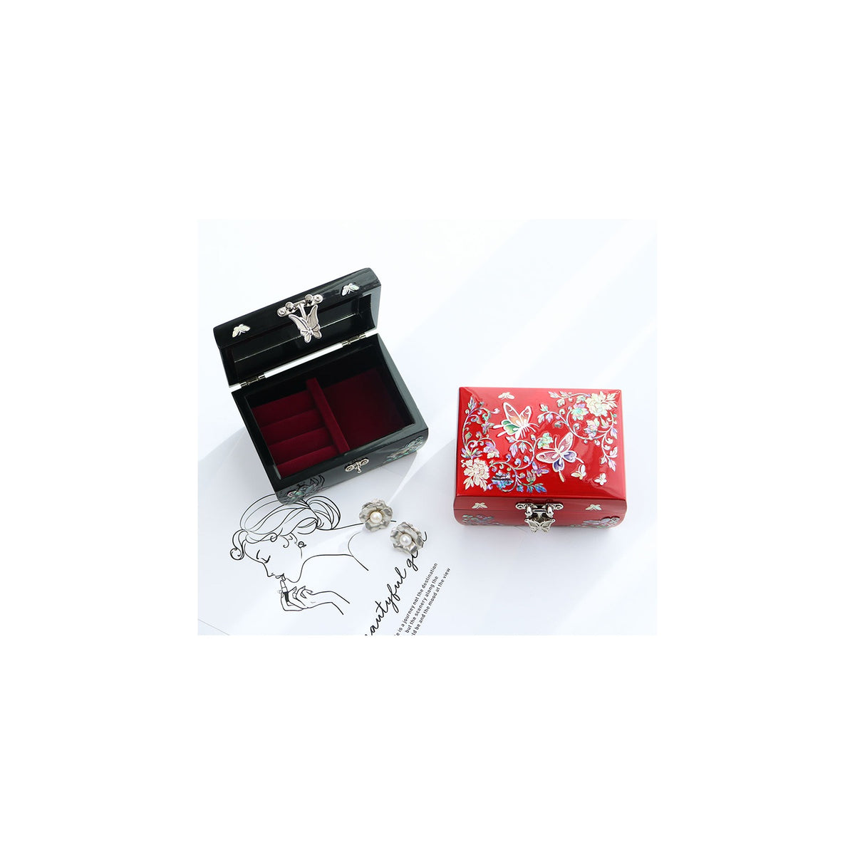 Mother of Pearl Rounded Mini Najeon Jewelry Box (Butterfly Peony) Jewelry Box Keepsake Ring Box, 11 cm – detail view 8 [KS-CUT:P0000THF:c3298ba6d6dd]