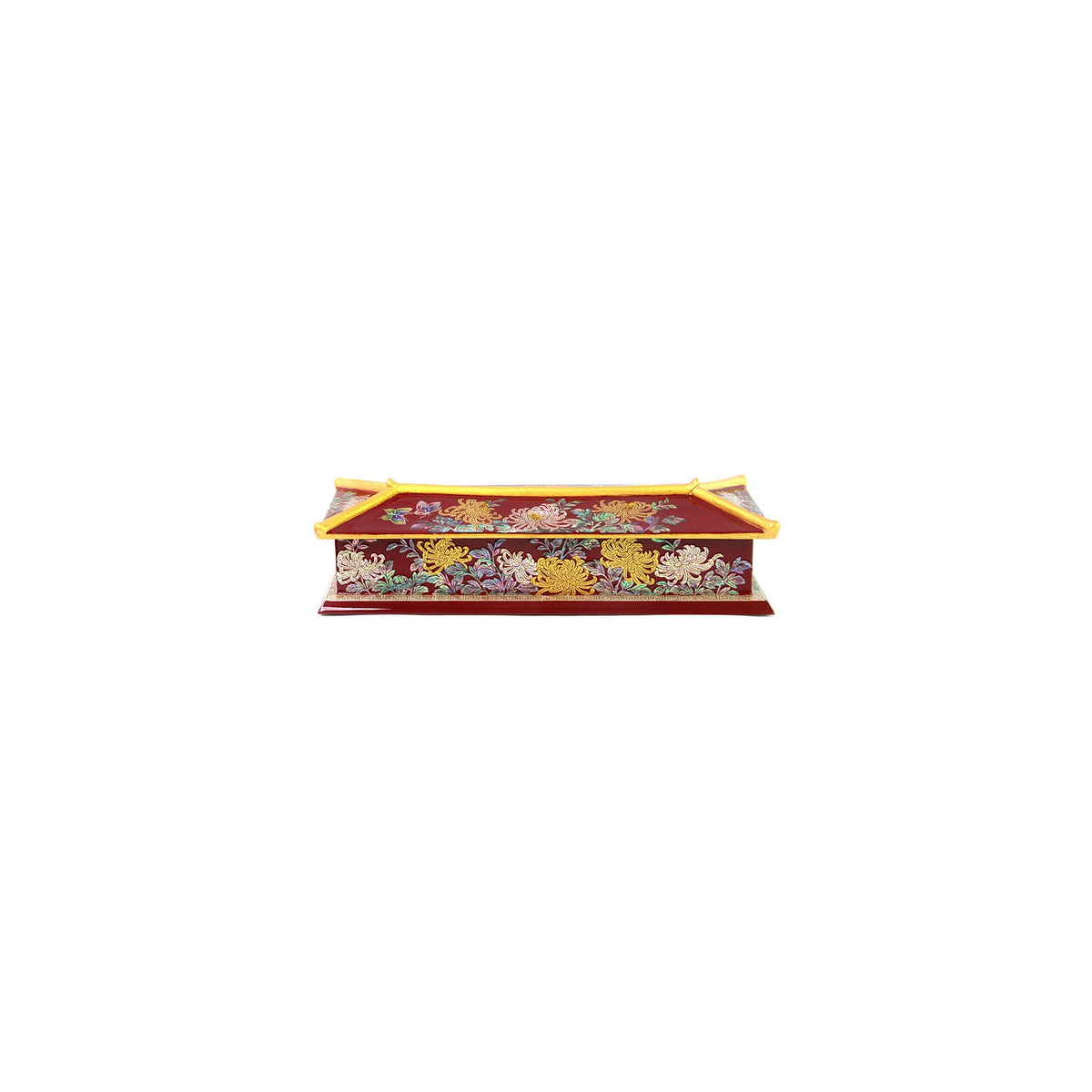 2-Piece Set: Masterpiece Najeon Gold Trimmed Chrysanthemum Roof Tile Pen Case Red Business Card Case (Master Artisan Kim Yong-gwan) – detail view 8 [KS-CUT:P0000GTH:556b27d546c8]
