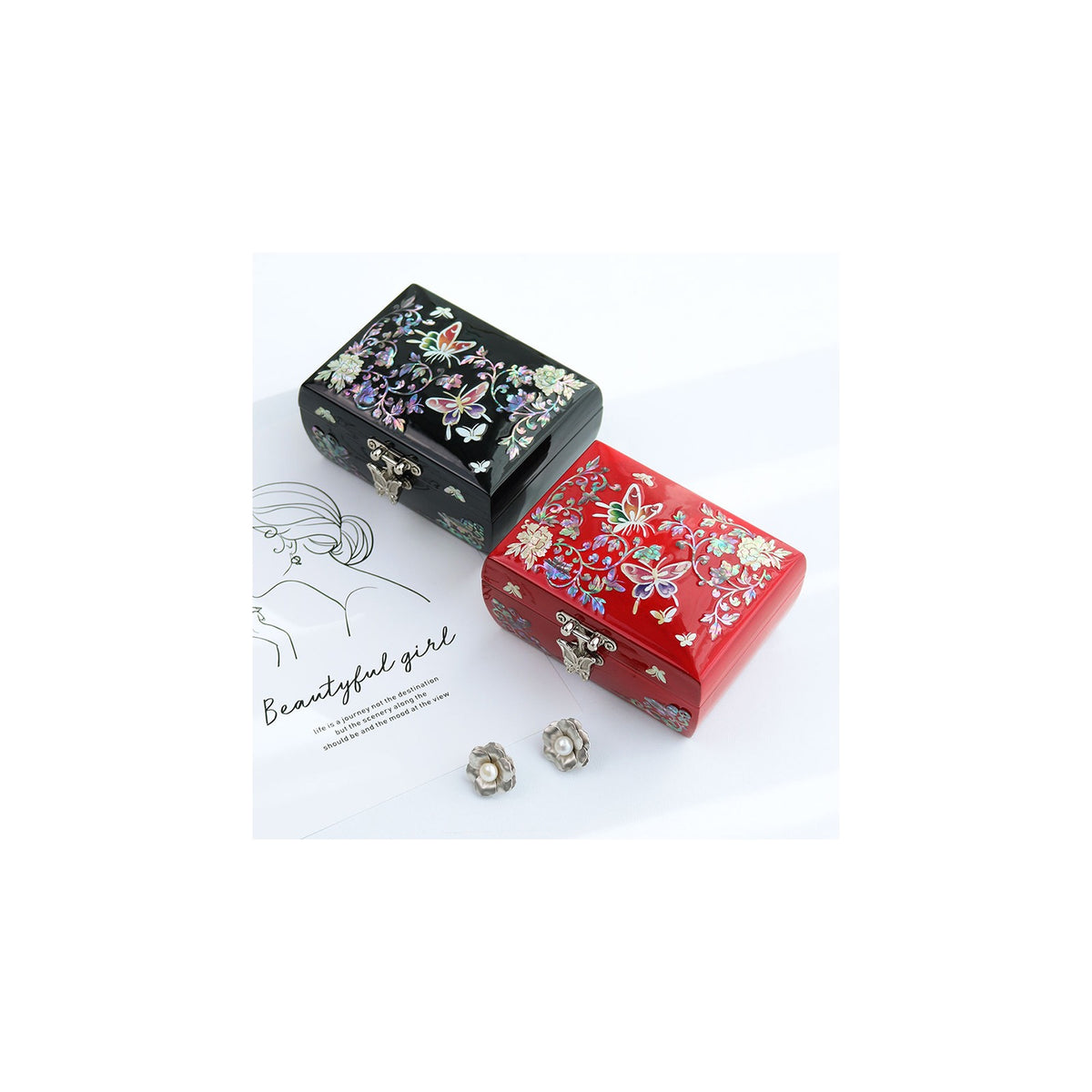 Mother of Pearl Rounded Mini Najeon Jewelry Box (Butterfly Peony) Jewelry Box Keepsake Ring Box, 11 cm – detail view 9 [KS-CUT:P0000THF:f4efdffdb3e1]