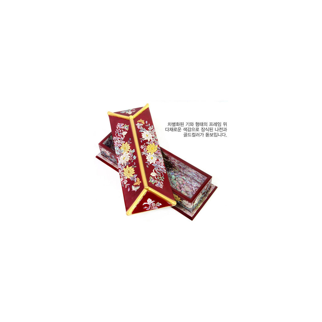 2-Piece Set: Masterpiece Najeon Gold Trimmed Peony Roof Tile Pen Case Red Business Card Case (Master Artisan Kim Yong-gwan) – detail view 9 [KS-CUT:P0000JYP:d1b9ecdaf157]