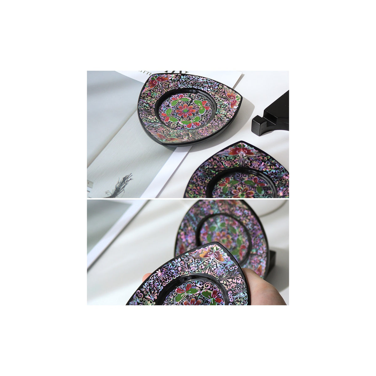 2-Piece Set: Najeonchilgi Butterfly Arabesque Tea Coaster Large & Ornament Stand (Master Artisan Lee Won-geun) – detail view 9 [KS-CUT:P0000IEN:5c0562389346]