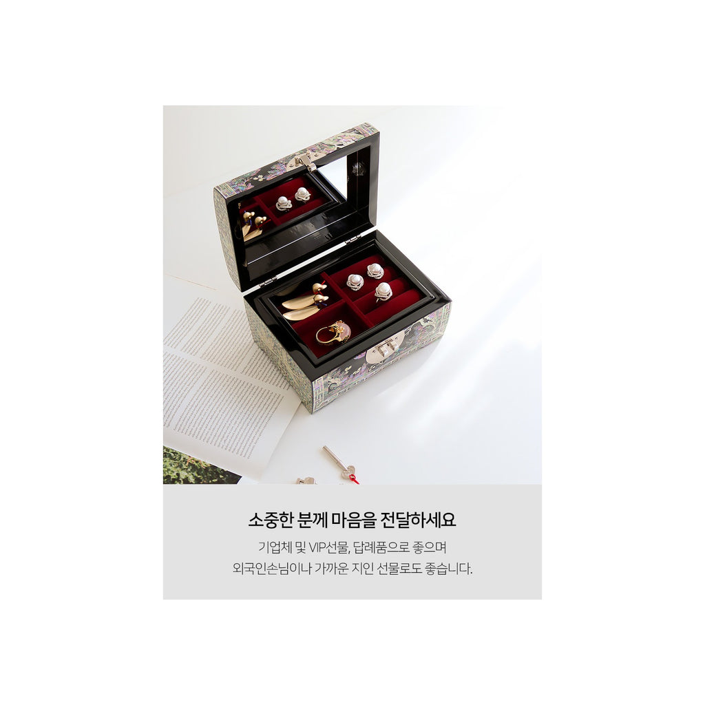 Najeonchilgi Rounded Pine & Crane Black 2 Tier Mother of Pearl Jewelry Box Jewelry Box, 18 cm (Master Artisan Jang Tae-bok) – detail view 9 [KS-CUT:P0000JAV:24537584bc88]