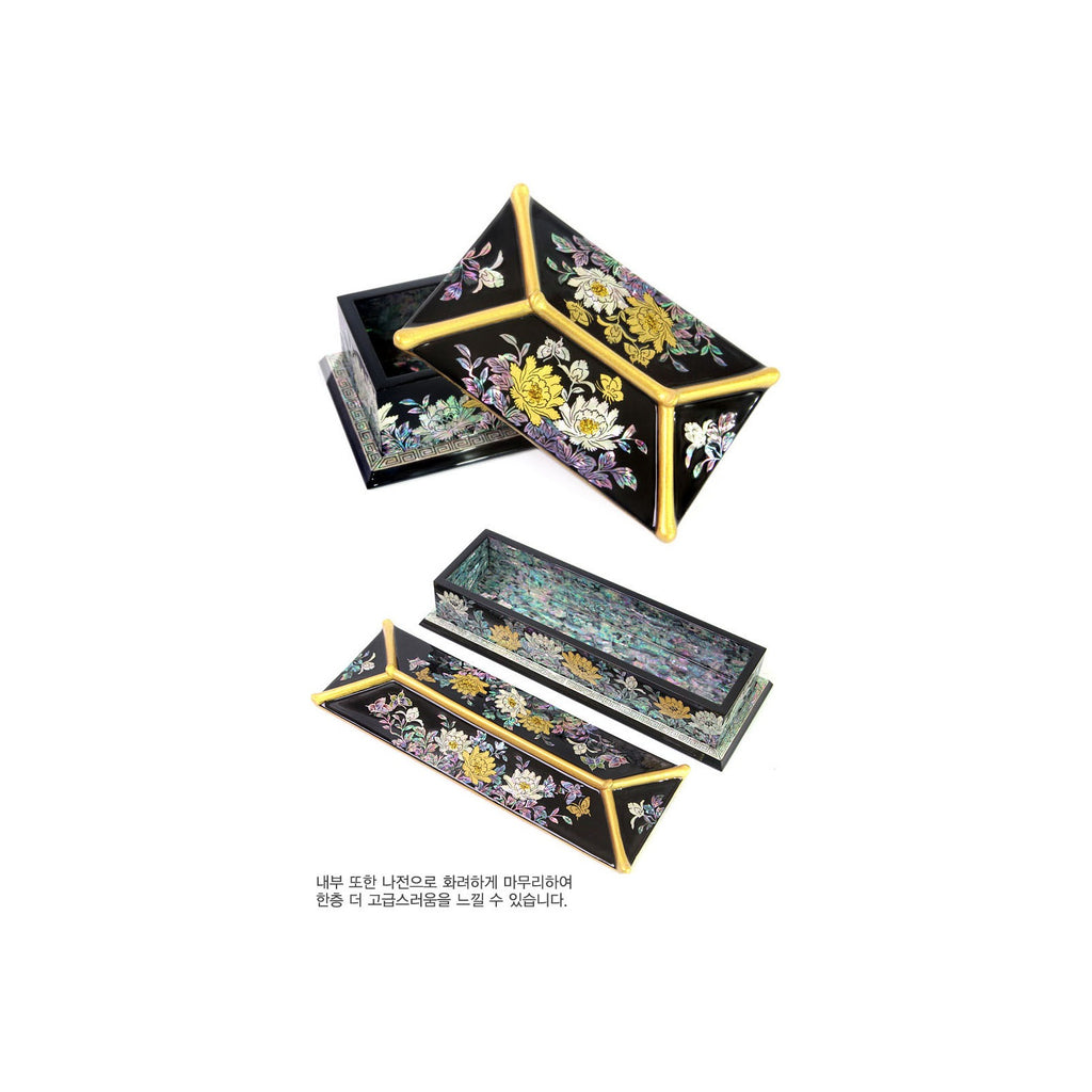 2-Piece Set: Masterpiece Najeon Gold Trimmed Peony Roof Tile Pen Case Black Business Card Case (Master Artisan Kim Yong-gwan) – detail view 9 [KS-CUT:P0000JYQ:d7675ebe8d72]