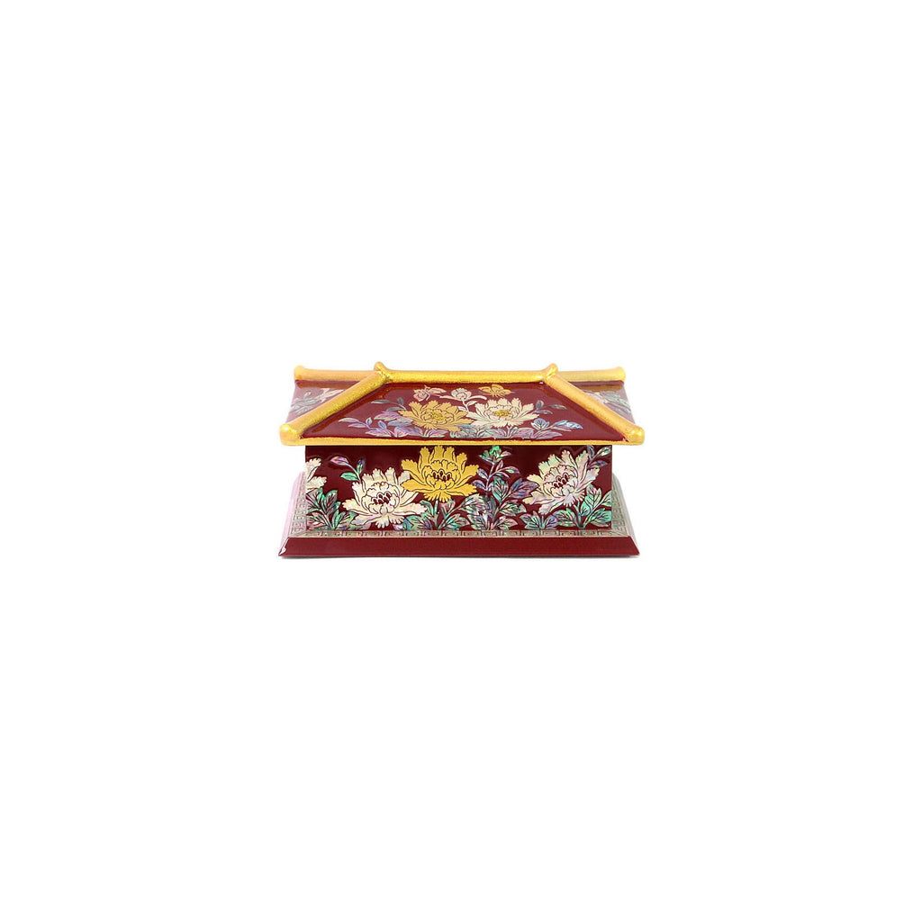 2-Piece Set: Masterpiece Najeon Gold Trimmed Peony Roof Tile Pen Case Red Business Card Case (Master Artisan Kim Yong-gwan) – detail view 10 [KS-CUT:P0000JYP:e73df6663ed3]