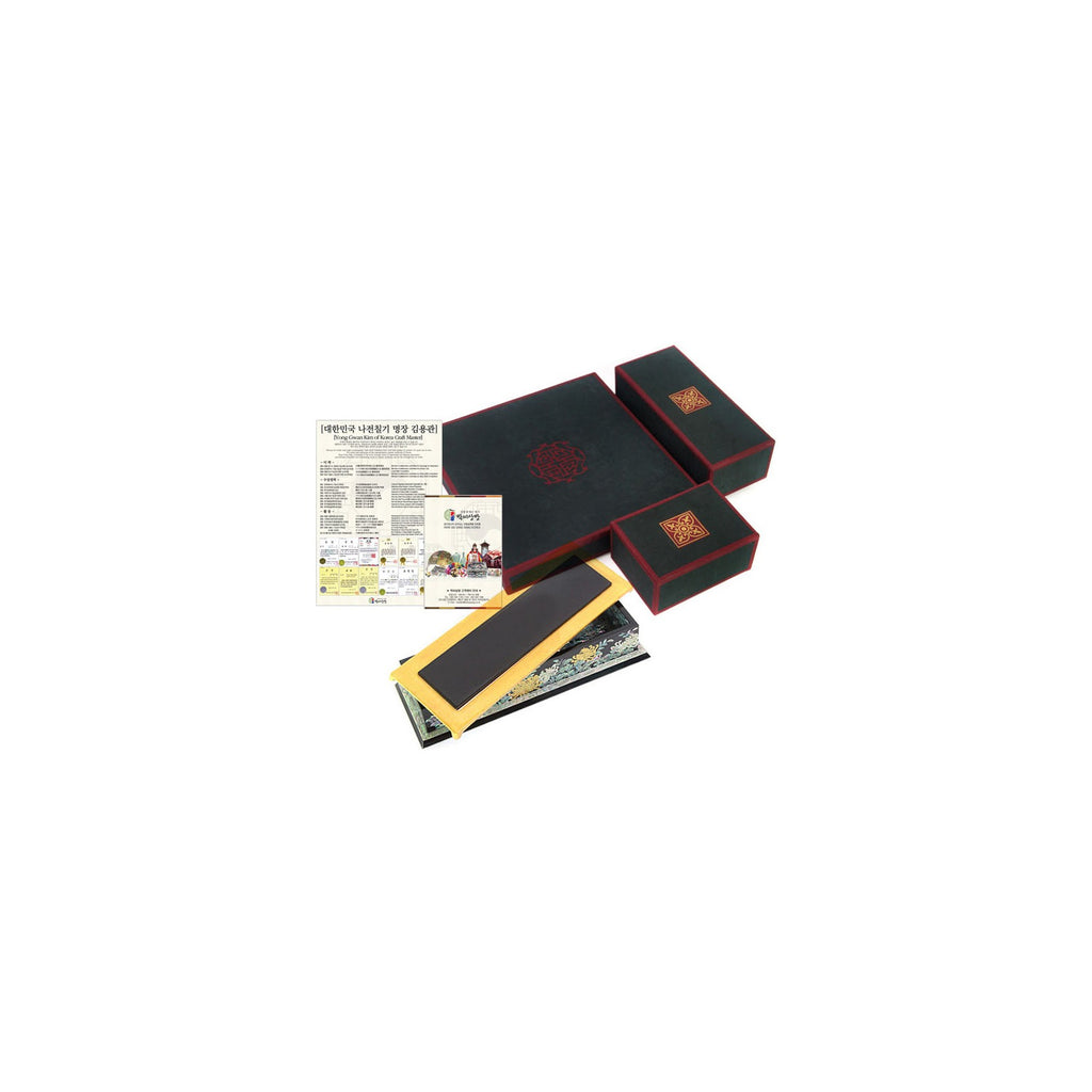 2-Piece Set: Masterpiece Najeon Gold Trimmed Peony Roof Tile Pen Case Black Business Card Case (Master Artisan Kim Yong-gwan) – detail view 10 [KS-CUT:P0000JYQ:880baaed69f1]