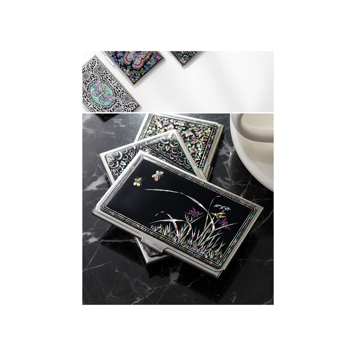 Mother of Pearl Business Card Case (Arabesque Butterfly) – detail view 10 [KS-CUT:P0000HCH:a2053d89f205]