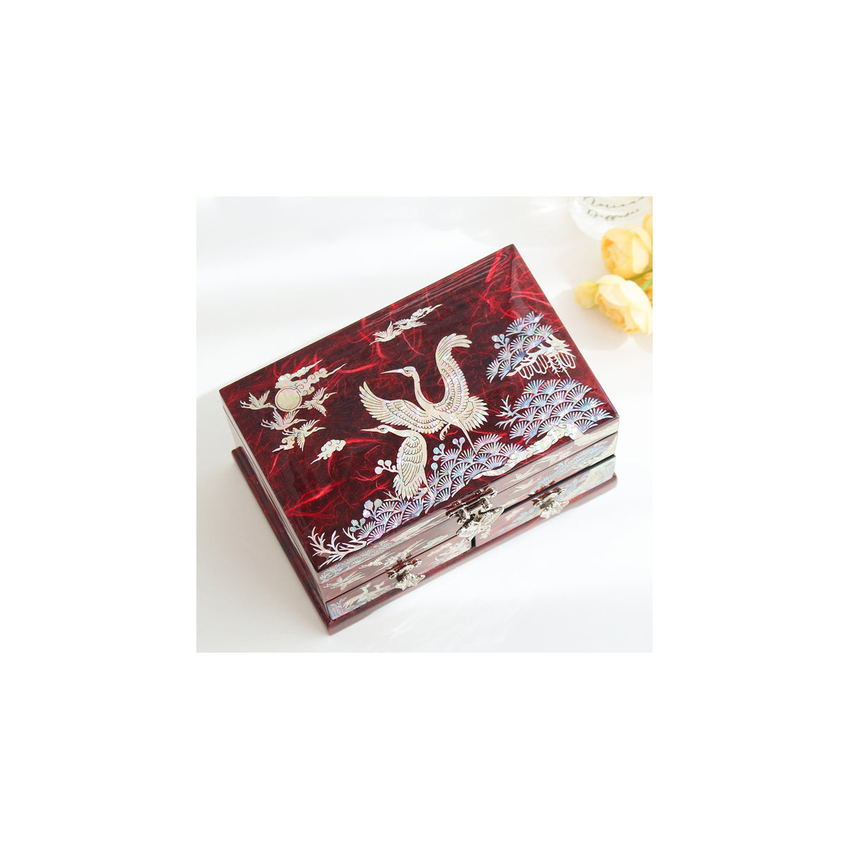 Najeonchilgi 1 Tier Hanji Pine & Crane 2 Drawer Mother of Pearl Jewelry Box Jewelry Box – detail view 10 [KS-CUT:P0000TRF:cfc5ffb5a8ff]