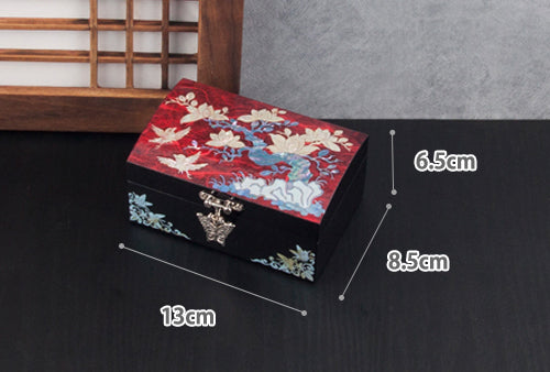 Hanji Base Jewelry Box (Magnolia, Pair of Crane Motif) - Red, Black, Blue, Purple